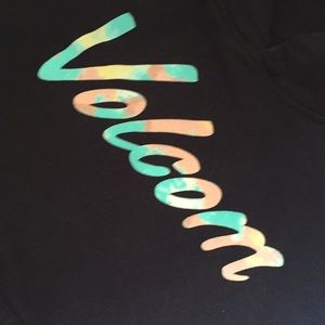 Navy blue Volcom hoodie w/ tie dye letters